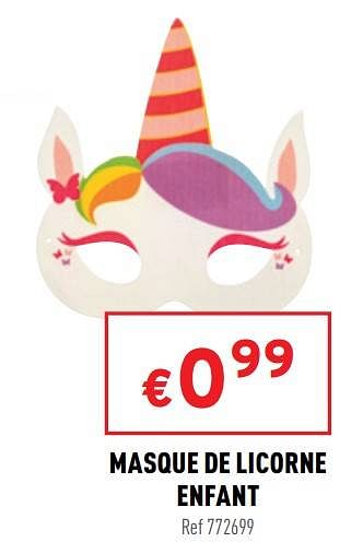 Promotions Masque de licorne enfant - Produit maison - Trafic  - Valide de 02/02/2022 à 13/02/2022 chez Trafic