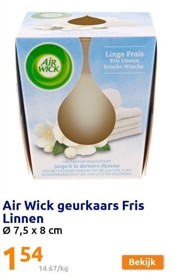 Promoties Air wick geurkaars fris linnen - Airwick - Geldig van 02/02/2022 tot 08/02/2022 bij Action