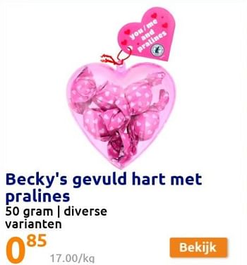 Promoties Becky`s gevuld hart met pralines - Becky's - Geldig van 02/02/2022 tot 08/02/2022 bij Action