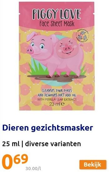 Promoties Dieren gezichtsmasker - Huismerk - Action - Geldig van 02/02/2022 tot 08/02/2022 bij Action