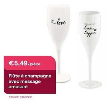 Promotions Flûte à champagne avec message amusant - Produit Maison - Ava - Valide de 01/02/2022 à 28/02/2022 chez Ava