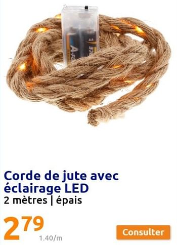 Promotions Corde de jute avec éclairage led - Produit Maison - Action - Valide de 02/02/2022 à 08/02/2022 chez Action