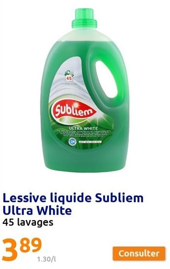 Promotions Lessive liquide subliem ultra white - Subliem - Valide de 02/02/2022 à 08/02/2022 chez Action