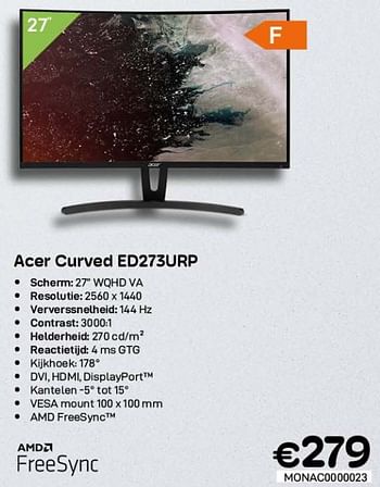 Promoties Acer curved ed273urp - Acer - Geldig van 02/02/2022 tot 28/02/2022 bij Compudeals