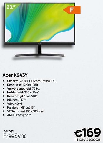 Promoties Acer k243y - Acer - Geldig van 02/02/2022 tot 28/02/2022 bij Compudeals