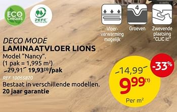 Promoties Laminaatvloer lions - DecoMode - Geldig van 09/02/2022 tot 21/02/2022 bij Brico