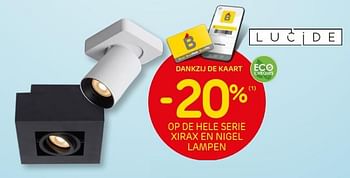 Promoties -20% op de hele serie xirax en nigel lampen - Lucide - Geldig van 09/02/2022 tot 21/02/2022 bij Brico