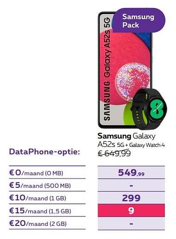 Promoties Samsung galaxy a52s 5g + galaxy watch 4 - Samsung - Geldig van 01/02/2022 tot 28/02/2022 bij Proximus