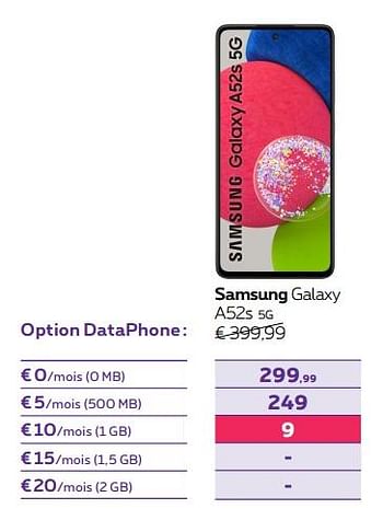 Promotions Samsung galaxy a52s 5g - Samsung - Valide de 01/02/2022 à 28/02/2022 chez Proximus