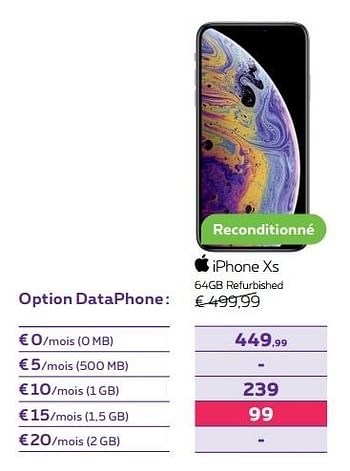 Promotions Apple iphone xs 64gb refurbished - Apple - Valide de 01/02/2022 à 28/02/2022 chez Proximus