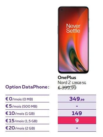 Promotions Oneplus nord 2 128gb 5g - OnePlus - Valide de 01/02/2022 à 28/02/2022 chez Proximus