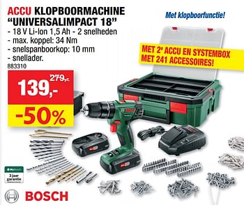 Promoties Bosch accu klopboormachine universalimpact 18 - Bosch - Geldig van 09/02/2022 tot 13/02/2022 bij Hubo
