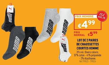 Promotions Lot de 2 paires de chaussettes courtes homme - Puma - Valide de 09/02/2022 à 13/02/2022 chez Trafic