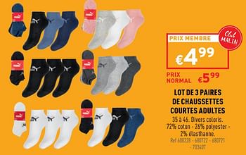 Promotions Lot de 3 paires de chaussettes courtes adultes - Puma - Valide de 09/02/2022 à 13/02/2022 chez Trafic