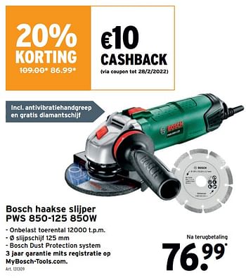 Promoties Bosch haakse slijper pws 850-125 850w - Bosch - Geldig van 16/02/2022 tot 01/03/2022 bij Gamma