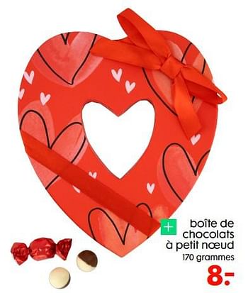 Promotions Boîte de chocolats à petit noeud - Produit maison - Hema - Valide de 09/02/2022 à 15/02/2022 chez Hema
