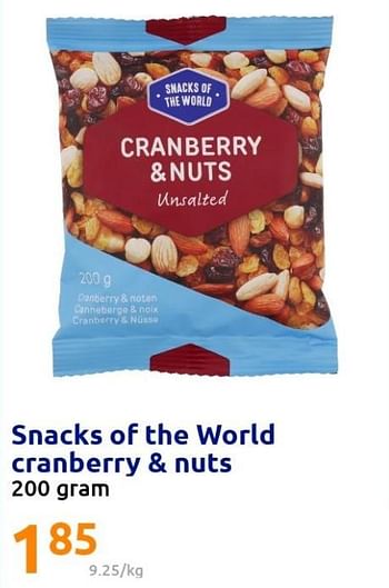Promoties Snacks of the world cranberry + nuts - Snacks of the World - Geldig van 09/02/2022 tot 15/02/2022 bij Action