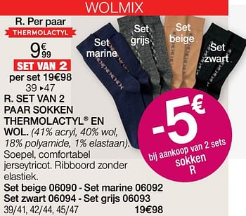 Promoties Set van 2 paar sokken thermolactyl en wol - Huismerk - Damart - Geldig van 01/02/2022 tot 28/02/2022 bij Damart