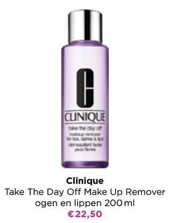 Promoties Clinique take the day off make up remover ogen en lippen - CLINIQUE - Geldig van 15/02/2022 tot 06/03/2022 bij ICI PARIS XL