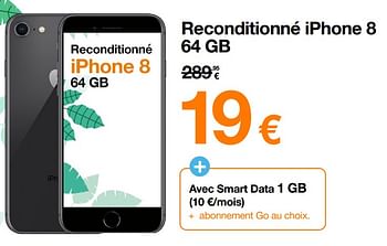 Promoties Apple reconditionné iphone 8 64 gb - Apple - Geldig van 15/02/2022 tot 24/02/2022 bij Orange