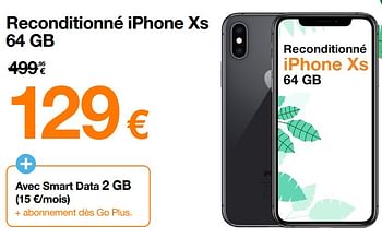 Promoties Apple reconditionné iphone xs 64 gb - Apple - Geldig van 15/02/2022 tot 24/02/2022 bij Orange