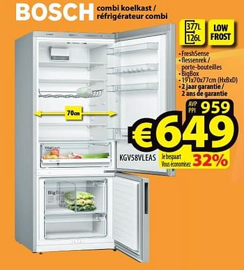 Promoties Bosch combi koelkast - réfrigérateur combi kgv58vleas - Bosch - Geldig van 16/02/2022 tot 23/02/2022 bij ElectroStock