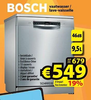 Promoties Bosch vaatwasser - lave-vaisselle sgs4hvi33e - Bosch - Geldig van 16/02/2022 tot 23/02/2022 bij ElectroStock