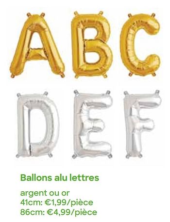 Promotions Ballons alu lettres - Produit Maison - Ava - Valide de 01/03/2022 à 30/04/2022 chez Ava