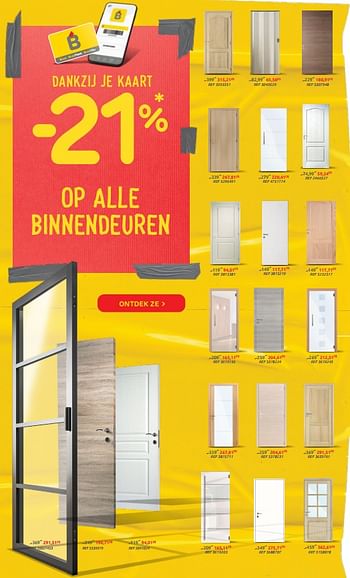 Promoties Dankzij je kaart -21% op alle binnendeuren - Huismerk - Brico - Geldig van 23/02/2022 tot 14/03/2022 bij Brico