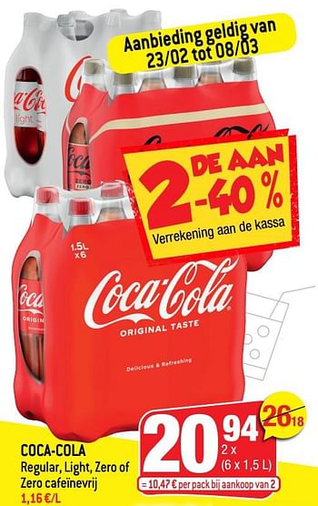 Promoties Coca-cola regular, light, zero of zero cafeïnevrij - Coca Cola - Geldig van 23/02/2022 tot 01/03/2022 bij Smatch