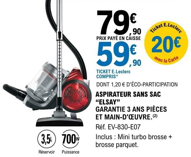 Elsay Aspirateur sans sac elsay ev 830 e07 En promotion chez E