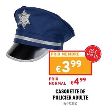 Promotions Casquette de policier adulte - Produit maison - Trafic  - Valide de 23/02/2022 à 27/02/2022 chez Trafic