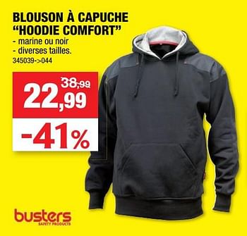 Promotions Blouson à capuche hoodie comfort - Busters - Valide de 23/02/2022 à 06/03/2022 chez Hubo