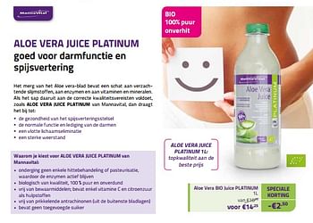 Promoties Aloe vera juice platinum - Mannavital - Geldig van 28/02/2022 tot 31/03/2022 bij Mannavita