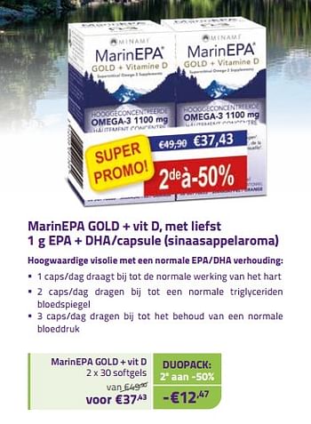 Promoties Marinepa gold + vit d, met liefst 1 g epa + dha-capsule (sinaasappelaroma) - MarinEpa - Geldig van 28/02/2022 tot 31/03/2022 bij Mannavita