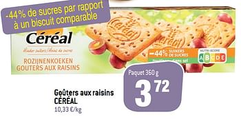 Promotions Goûters aux raisins céréal - Céréal - Valide de 23/02/2022 à 01/03/2022 chez Match