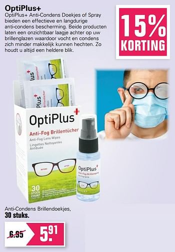 Promoties Anti-condens brillendoekjes - OptiPlus+ - Geldig van 23/02/2022 tot 12/03/2022 bij De Online Drogist