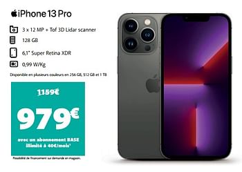 Promotions Apple iphone 13 pro - Apple - Valide de 25/02/2022 à 01/03/2022 chez Base