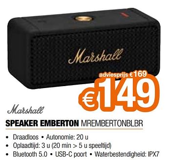 Promoties Marshall speaker emberton mrembertonblbr - MARSHALL - Geldig van 25/02/2022 tot 31/03/2022 bij Expert