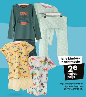 Promoties Kinderpyjama met stippen mintgroen - Huismerk - Hema - Geldig van 02/03/2022 tot 08/03/2022 bij Hema
