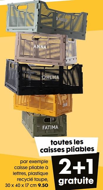 Promotions Caisse pliable à lettres, plastique recyclé taupe - Produit maison - Hema - Valide de 02/03/2022 à 08/03/2022 chez Hema