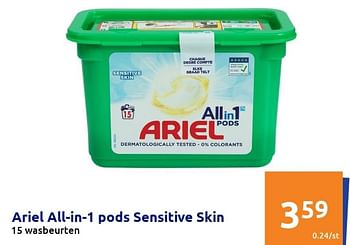 Promoties Ariel all-in-1 pods sensitive skin - Ariel - Geldig van 02/03/2022 tot 08/03/2022 bij Action