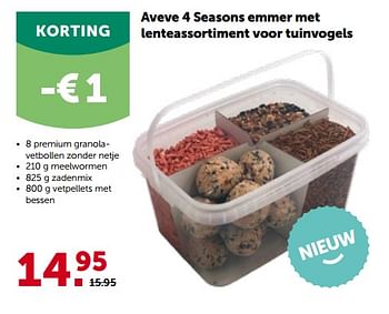 Promoties Aveve 4 seasons emmer met lenteassortiment voor tuinvogels - Huismerk - Aveve - Geldig van 09/03/2022 tot 19/03/2022 bij Aveve