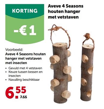 Promoties Aveve 4 seasons houten hanger met vetstaven met insecten - Huismerk - Aveve - Geldig van 09/03/2022 tot 19/03/2022 bij Aveve