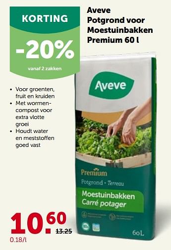 Promoties Aveve potgrond voor moestuinbakken premium - Huismerk - Aveve - Geldig van 09/03/2022 tot 19/03/2022 bij Aveve