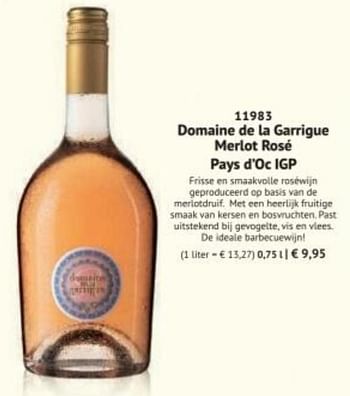 Promoties Domaine de la garrigue merlot rosé pays d`oc igp - Rosé wijnen - Geldig van 07/03/2022 tot 31/08/2022 bij Bofrost
