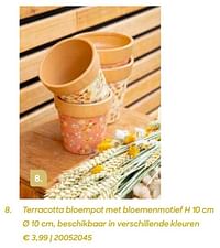 Terracotta bloempot met bloemenmotief-Huismerk - Ava