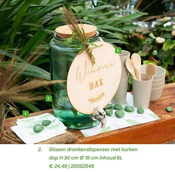Promoties Glazen drankendispenser met kurken dop - Huismerk - Ava - Geldig van 04/03/2022 tot 31/07/2022 bij Ava
