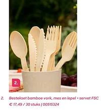 Bestekset bamboe vork, mes en lepel + servet fsc-Huismerk - Ava