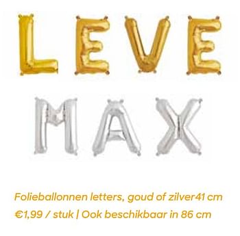 Promotions Folieballonnen letters, goud of zilver - Produit Maison - Ava - Valide de 04/03/2022 à 31/07/2022 chez Ava